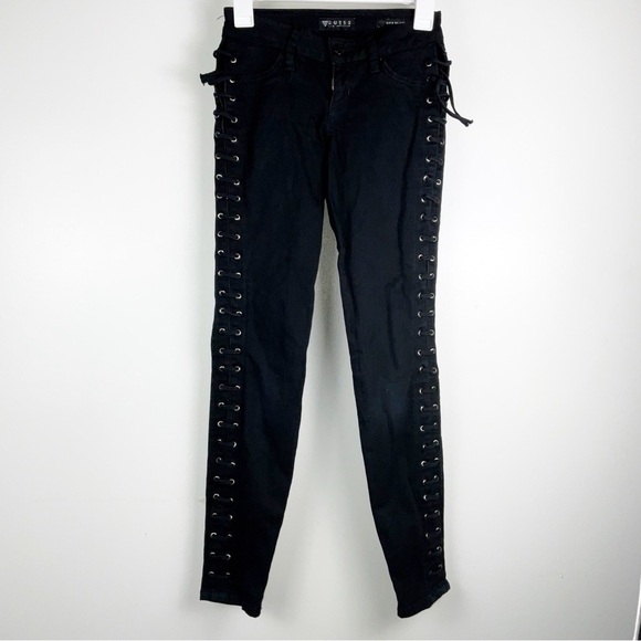 Guess Black Kate Skinny Lace Up Jeans | Size 24 - Picture 1 of 8